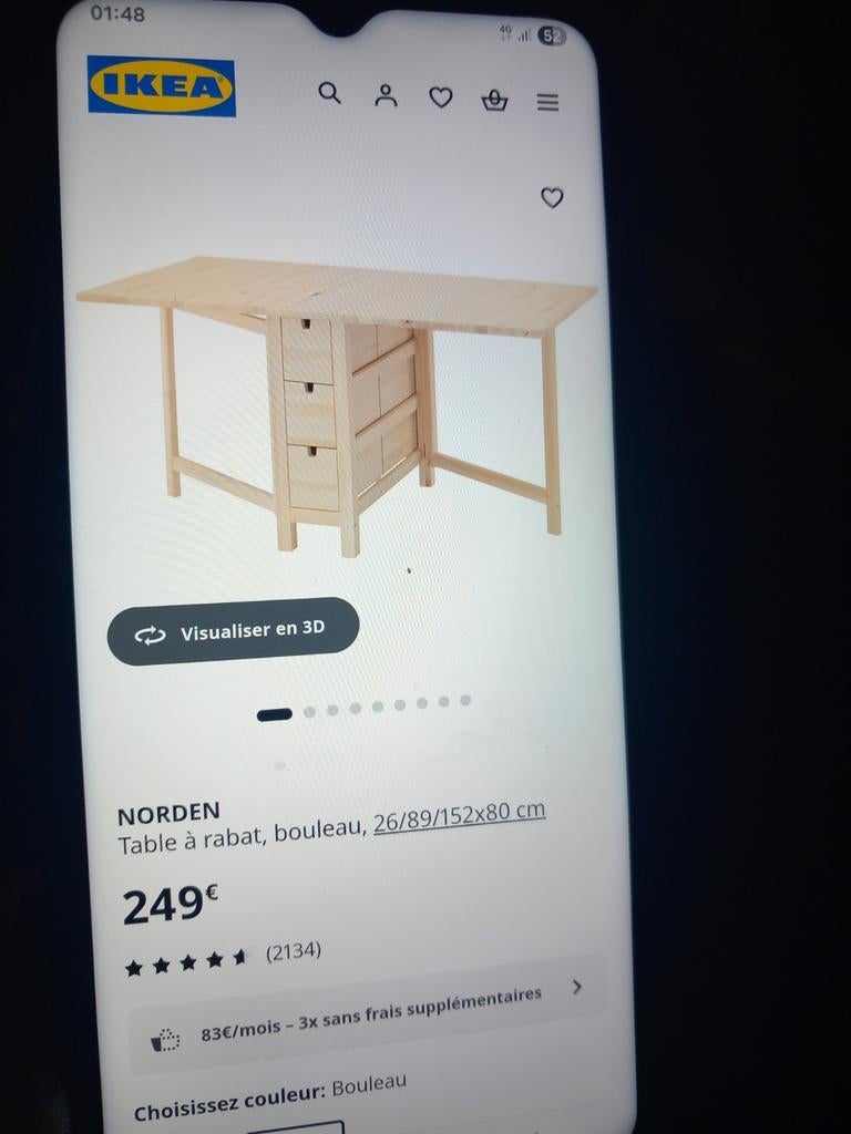 Belle table cuisine, terrasse, pliable bouleau, Enlèvement, Bois