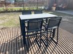 Outdoor Bartafel + 4 stoelen, Tuin en Terras, Ophalen, 4 zitplaatsen, Gebruikt, Aluminium