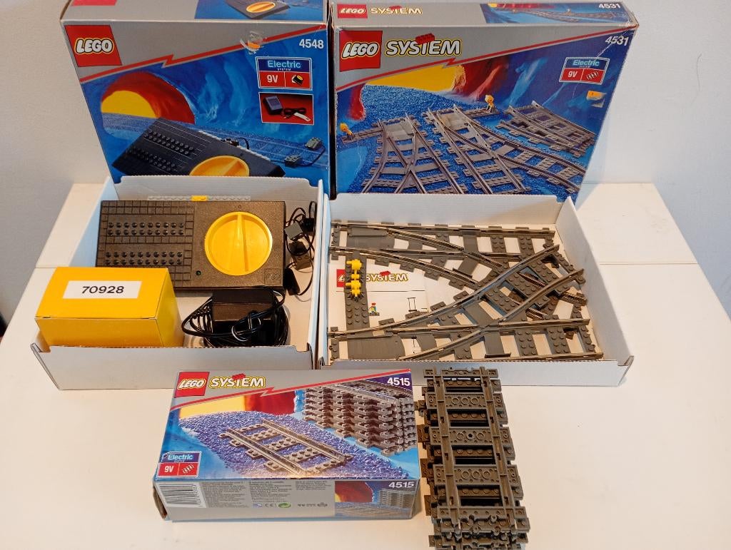 Lego 9V trein transfo, wissel, sporen met doos, Ophalen of Verzenden, Gebruikt, Compleet, Lego