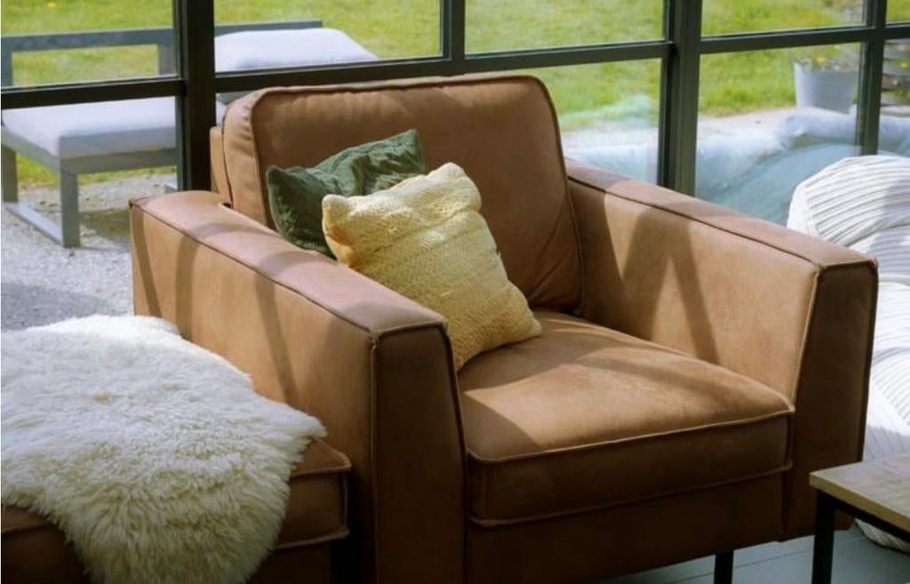 Zetel set bruin leder, Ophalen, Zo goed als nieuw, Leer