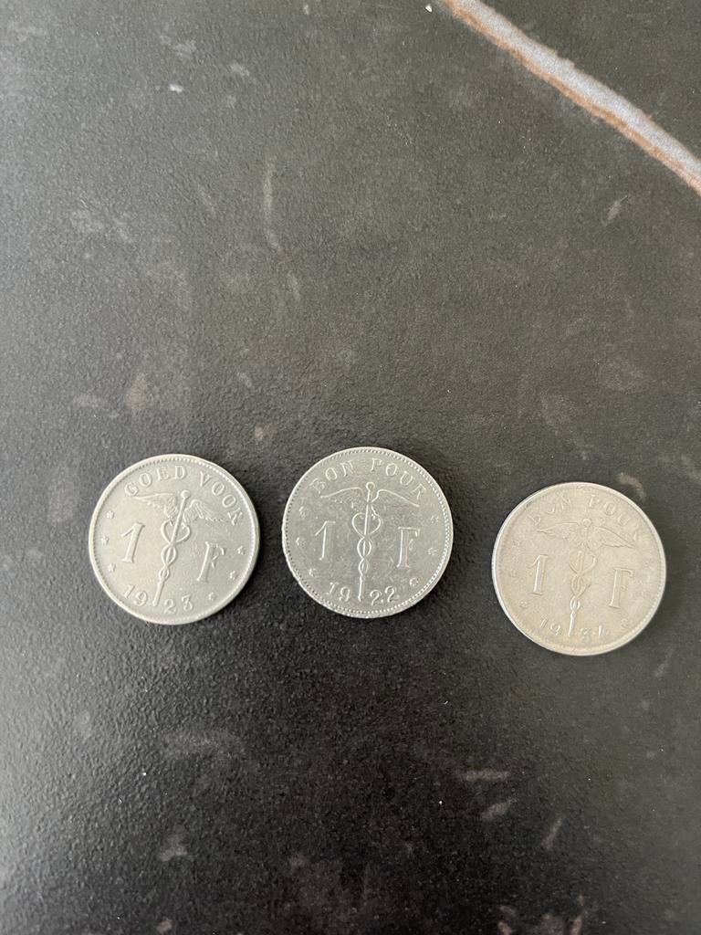 4 Belgische munten 1 frank, Ophalen of Verzenden