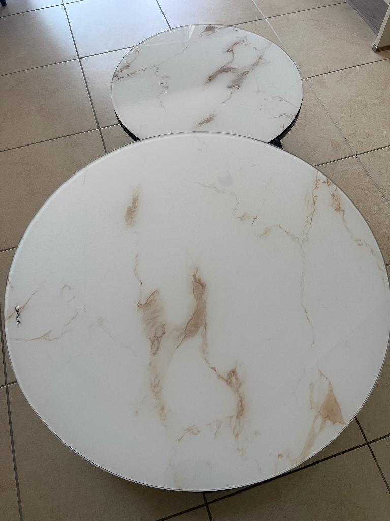 Table basse de salon double, Maison & Meubles, Tables | Tables à manger, Enlèvement, Neuf, Rond, Verre