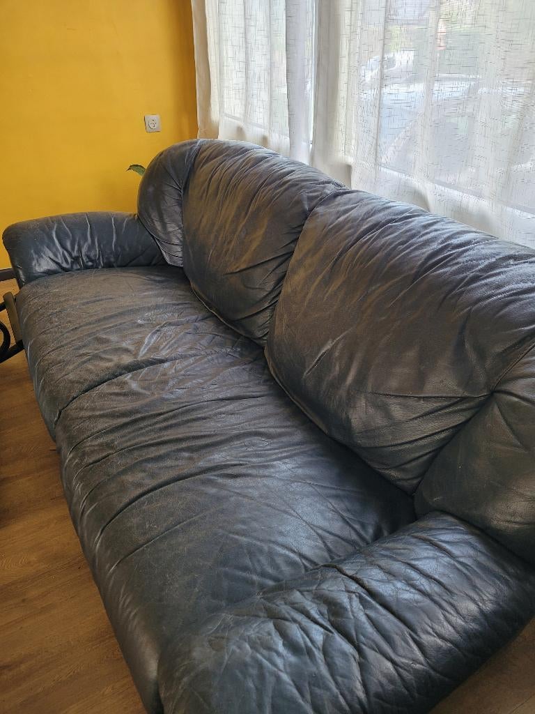 fauteuil 3 places cuir bleu, Maison & Meubles, 75 à 100 cm, 125 cm ou plus, Enlèvement, Utilisé