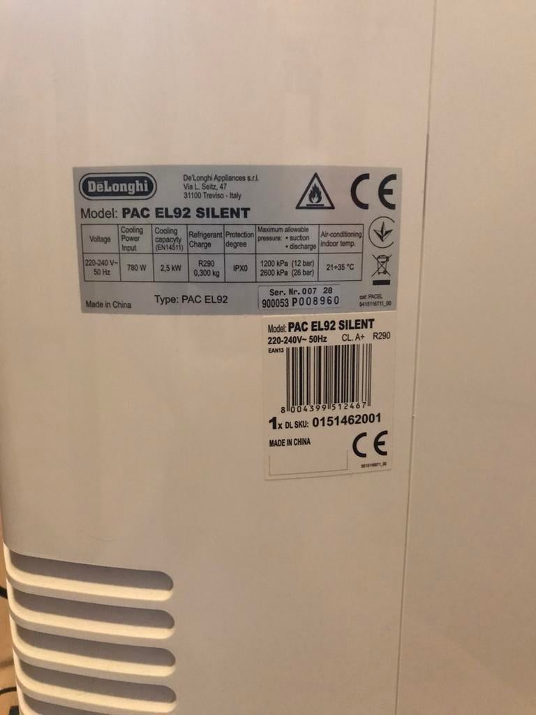 De’Longhi PAC EL92, Electroménager, Climatiseurs, Refroidissement et Déshumidification, Comme neuf, Enlèvement, Classe énergétique A ou plus économe