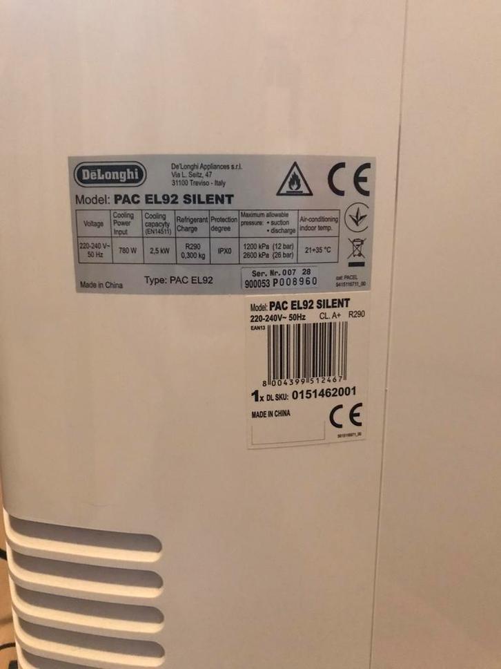 De’Longhi PAC EL92, Electroménager, Climatiseurs, Comme neuf, Climatiseur mobile, 3 vitesses ou plus, Refroidissement et Déshumidification