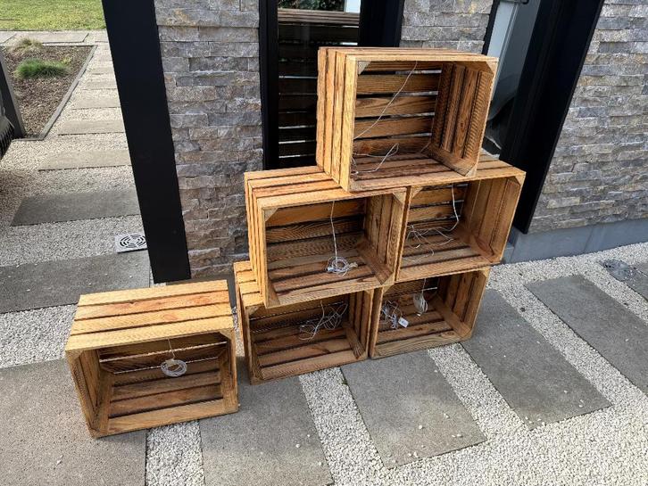 Houten fruitkistjes met verlichting, Huis en Inrichting, Woonaccessoires | Kisten, Zo goed als nieuw, Ophalen