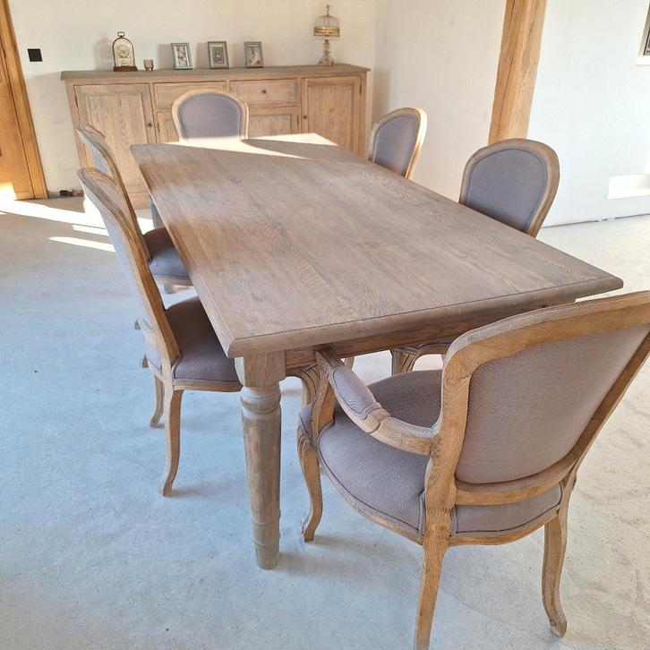 Mooie landelijke eetplaats in vergrijsde eik, Huis en Inrichting, Complete eetkamers, Zo goed als nieuw, 4 tot 6 stoelen, Ophalen