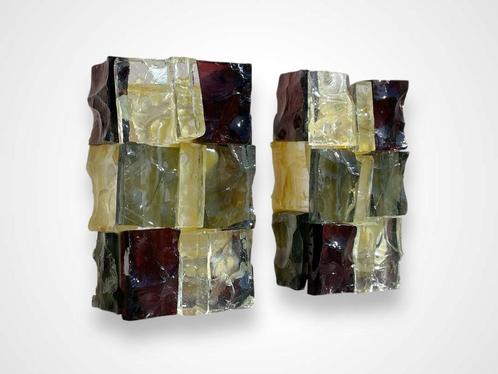 1970 Paar gekleurde glazen kandelaars van Jean-Simon Labret, Antiek en Kunst, Antiek | Verlichting, Ophalen of Verzenden