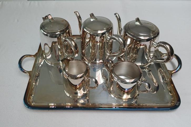 Zilveren dienblad met koffieservies (5 stuks) - Galand, Antiek en Kunst, Antiek | Zilver en Goud, Ophalen