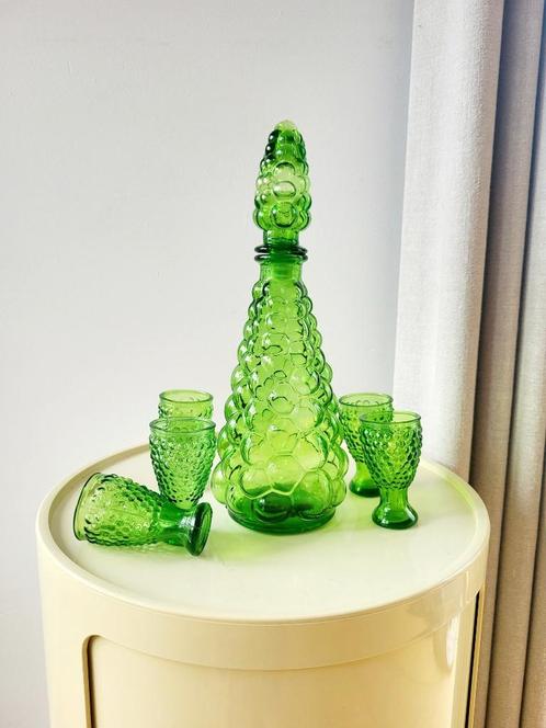 Carafe en verre Empoli, Italie, années 1960, motif de bulles, Antiquités & Art, Antiquités | Verre & Cristal, Enlèvement ou Envoi