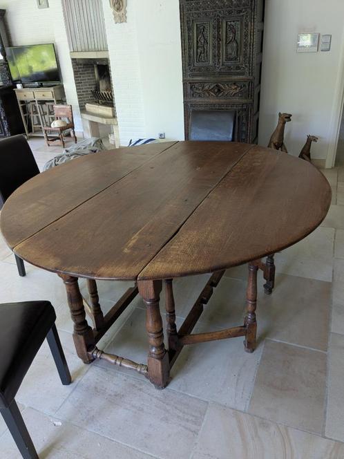 Antieke eikenhouten klaptafel / gateleg tafel – Ø168 cm, Antiek en Kunst, Antiek | Meubels | Tafels, Ophalen