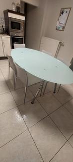 Glazen eettafel met 6 designstoelen (Desalto), Huis en Inrichting, Tafels | Eettafels, Ophalen, Vijf personen of meer, 150 tot 200 cm