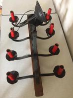 Lustre rustique en chêne massif et fer forgé avec 8 lampes., Enlèvement, Comme neuf