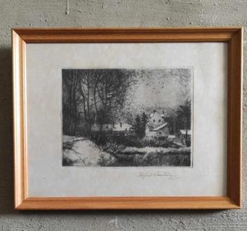 Eau-forte Rouge Cloître sous la neige 1941 de Alfred Bastien, Enlèvement ou Envoi