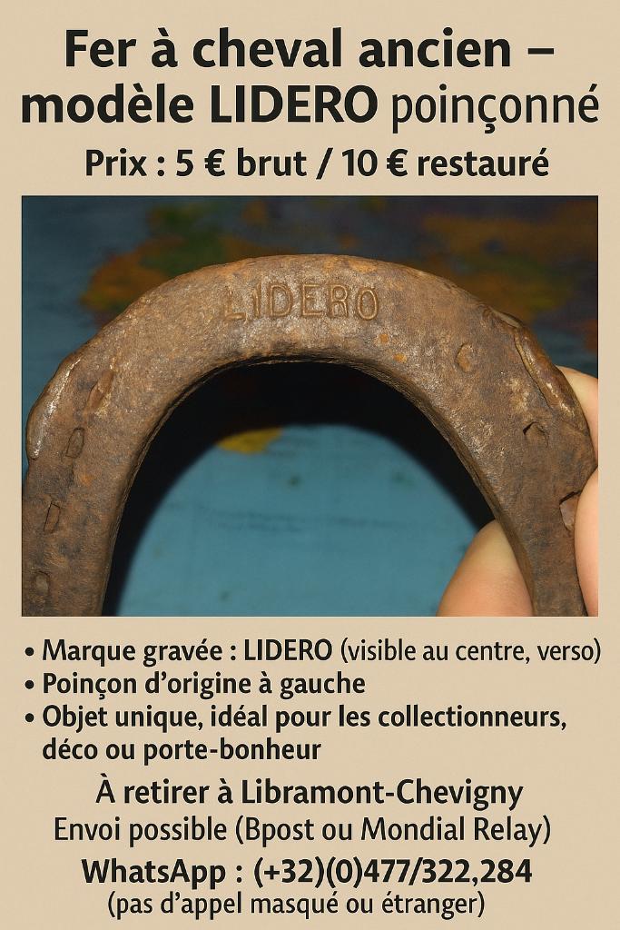 Fer à cheval ancien - modèle LIDERO, Antiek en Kunst, Curiosa en Brocante, Ophalen of Verzenden