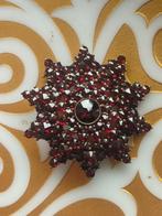 Antieke zilveren verguld granaten briche ca 1900, Enlèvement ou Envoi, Argent, Broche, Doré