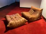 Cognac leather togo set 1seater / Corner + ottoman, Huis en Inrichting, Ophalen of Verzenden, Cassina sede artifort leolux togo ligne roset b&b italia knoll