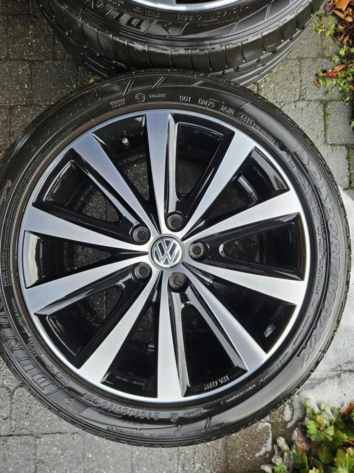4 zwarte zilver 16" wielen origine VW Polo 6C1 6R1 2009-2017, Auto-onderdelen, Banden en Velgen, Velg(en), Zomerbanden, 16 inch