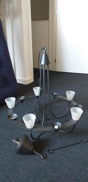 Kroonluchter/kroonluster/luster/hanglamp met lampjes + kaars, Huis en Inrichting, Lampen | Kroonluchters, Zo goed als nieuw, Metaal