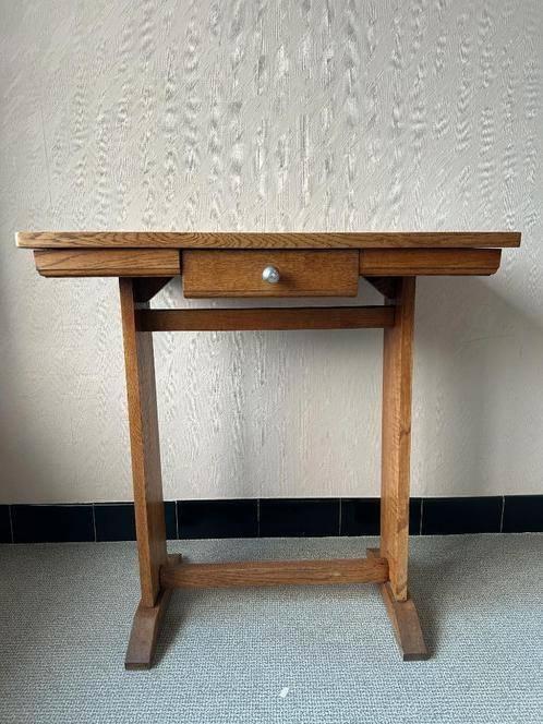 Massief eiken vintage tafel, Huis en Inrichting, Tafels | Bijzettafels, Gebruikt, Rechthoekig, 60 cm of meer, 55 tot 75 cm, Hout