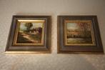 2-kleine schilderijtjes met heide landschap, Antiek en Kunst, Kunst | Schilderijen | Klassiek, Ophalen