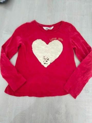 rode longsleeve maat 122 - 128 glitterhart beschikbaar voor biedingen