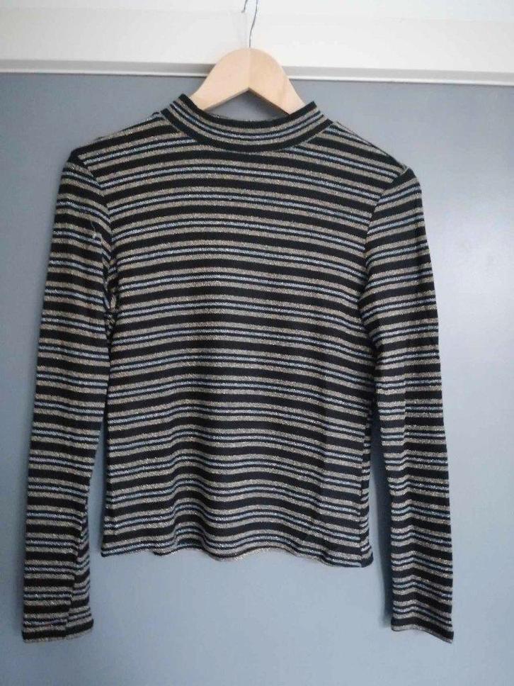 Monki - Gestreepte jerseytop in goud en zilver, Kleding | Dames, T-shirts, Zo goed als nieuw, Maat 36 (S), Overige kleuren, Lange mouw