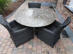 marmer tuintafel rond met 3 stoelen, Tuin en Terras, Ophalen of Verzenden, Gebruikt, Rond