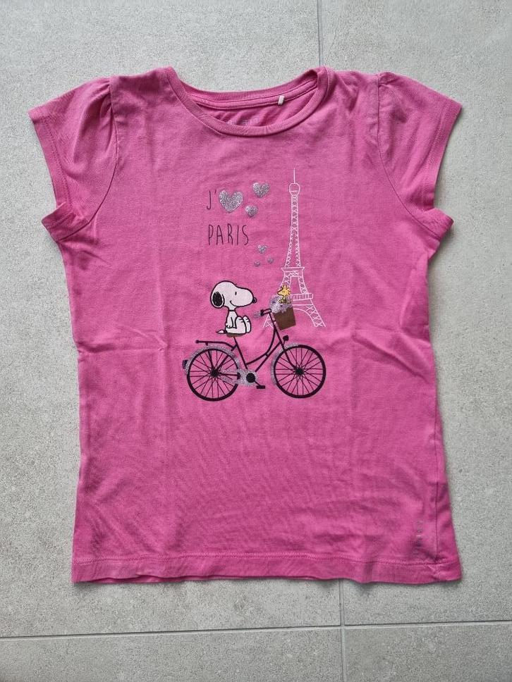 Roze T-shirt met tekening Snoopy - maat 128-134, Kinderen en Baby's, Kinderkleding | Maat 134, Gebruikt, Meisje, Shirt of Longsleeve