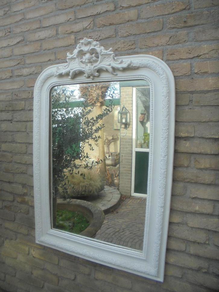 Zeer fraaie Antieke Spiegel met mooie Kuif, Antiek en Kunst, Antiek | Spiegels, 50 tot 100 cm, 100 tot 150 cm, Rechthoekig, Ophalen of Verzenden