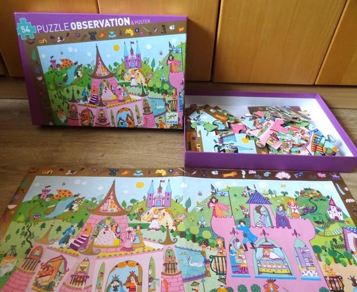 Djeco puzzle observation & poster: Princessen. Als nieuw, Kinderen en Baby's, Speelgoed | Kinderpuzzels, Zo goed als nieuw, 4 tot 6 jaar