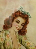 vintage originele aquarel Pin Up  Heiser  I, Ophalen, Huis en Inrichting