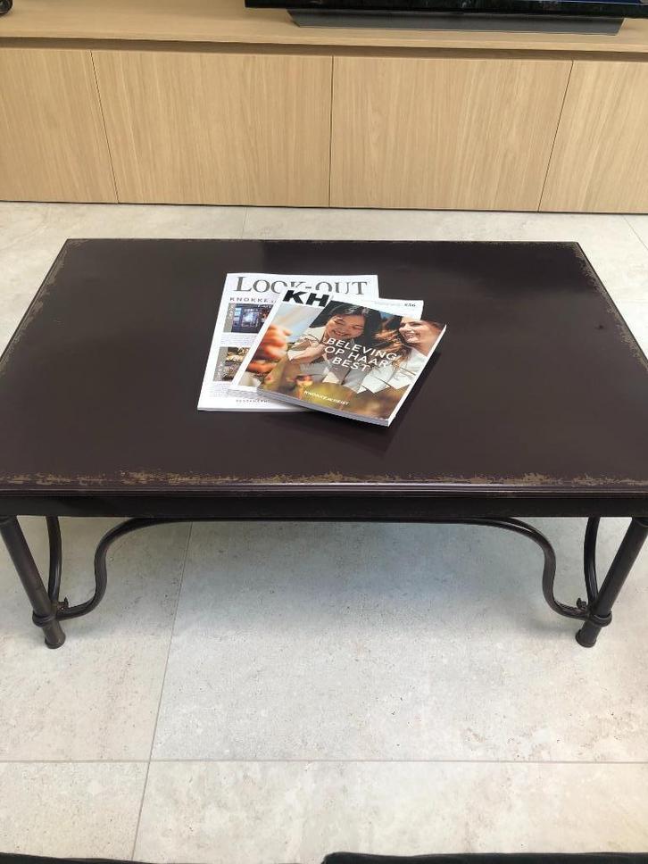Salontafel met patine, Huis en Inrichting, Tafels | Salontafels, Gebruikt, Minder dan 50 cm, 50 tot 100 cm, 50 tot 100 cm, Rechthoekig