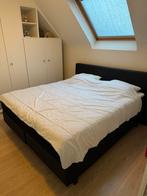 Boxspring met lederen onderstel, Huis en Inrichting, Slaapkamer | Boxsprings, Ophalen, Zwart, Tweepersoons, Zo goed als nieuw