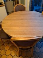 Mooie ronde eiken tafel met 4 stoelen, Ophalen, Vier personen, 100 tot 150 cm, 100 tot 150 cm