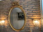 Spiegel met strik, goudkleurige kader, Antiek en Kunst, Ophalen, Ovaal, 50 tot 100 cm, Minder dan 100 cm