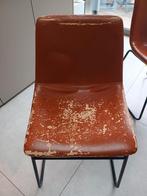 5 bruine leder look eetkamerstoelen, Ophalen, Gebruikt