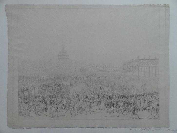 ets, Cérémonie du Champ de Mai, 1 juin 1815, Paris, zeldzaam, Antiek en Kunst, Kunst | Etsen en Gravures, Verzenden