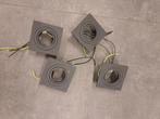 4 zwarte vierkante inbouw spot armaturen met 220v voetje, Ophalen, Gebruikt, Metaal of Aluminium, Inbouw