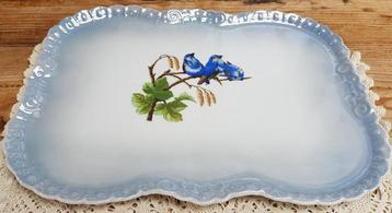 Oud Tjechische Victoria, platte schaal met blauwe vogeltjes