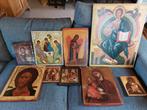 Lot van 12 iconen, geplakte reproducties op hout., Antiquités & Art, Antiquités | Objets religieux, Enlèvement