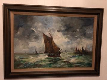 olieverfschilderij op doek gesigneerd  JJ FOULON „Marine” beschikbaar voor biedingen