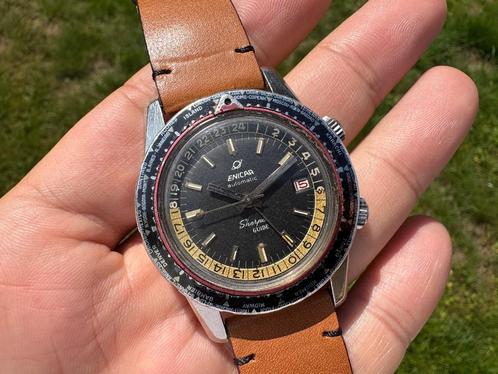 Enicar Sherpa Guide Mark II uit de jaren 60, Handtassen en Accessoires, Horloges | Antiek, Polshorloge, Overige merken, Staal