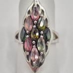 S925 Zilveren Ring met Multicolor Toermalijnen, Handtassen en Accessoires, Ringen, Overige kleuren, Verzenden, Zo goed als nieuw