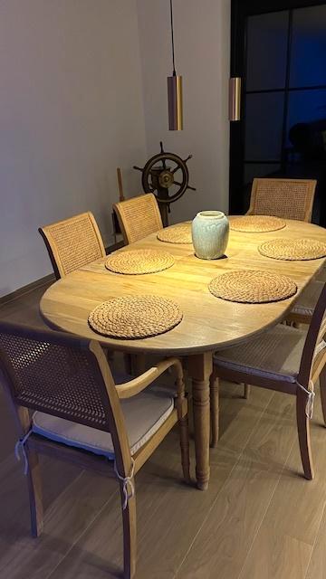 Eettafel en 8 stoelen PR interiors, Huis en Inrichting, Tafels | Eettafels, Gebruikt, 100 tot 150 cm, Vijf personen of meer, Ovaal