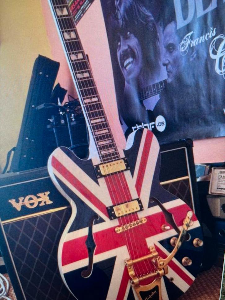 RECHERCHE Epiphone Union Jack + Bigsby, Muziek en Instrumenten, Snaarinstrumenten | Gitaren | Elektrisch, Epiphone, Ophalen of Verzenden