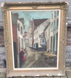 huile sur toile rue des cigogne bruxelles signe p m vieusart, Antiquités & Art, Enlèvement