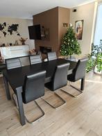 Zwarte houten tafel - uitrekbaar + 6 stoelen, Huis en Inrichting, Tafels | Eettafels, Ophalen, Gebruikt, 200 cm of meer, 50 tot 100 cm