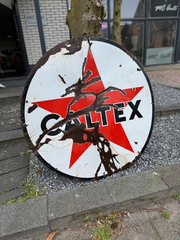 Grand panneau d'affichage ancien en émail CALTEX, Enlèvement, Utilisé, Panneau publicitaire