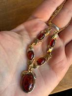 Vintage verguld zilveren halssnoer met amber, Ophalen of Verzenden, Zo goed als nieuw, Met edelsteen, Goud